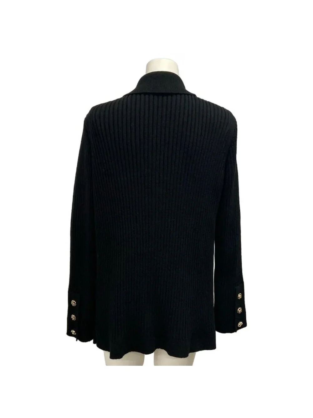 Chanel Jacket 36 S Black Knit Shoulder Pad CC Logo Button Long Sleeve Cotton